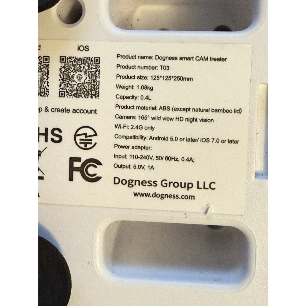 DOGNESS Wi-Fi Pet Camera with Treat Dispenser, Good Condition, No‎ Power Cord